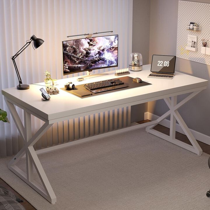 Top True Wood Computer Desk, Modern Writing Desk with Metal Frame for Home Office