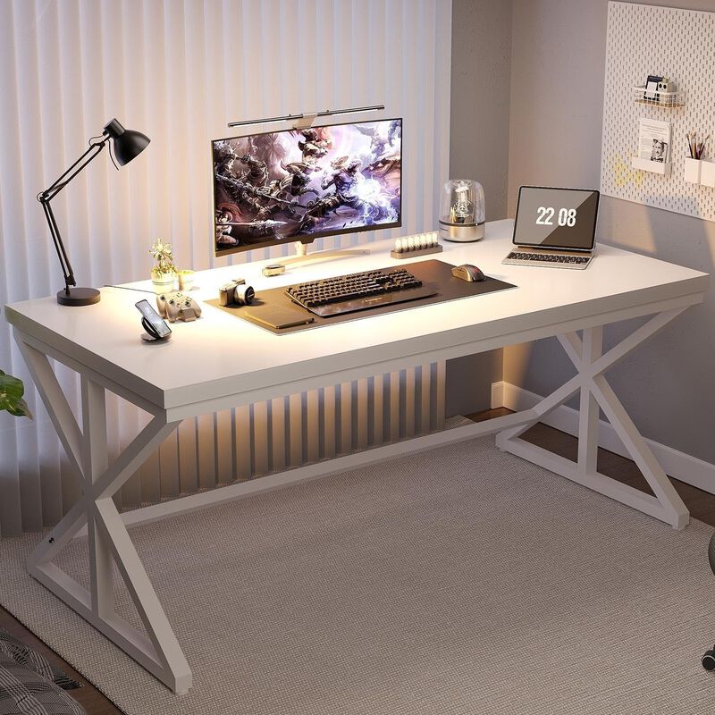 Top True Wood Computer Desk, Modern Writing Desk with Metal Frame for Home Office image number 1