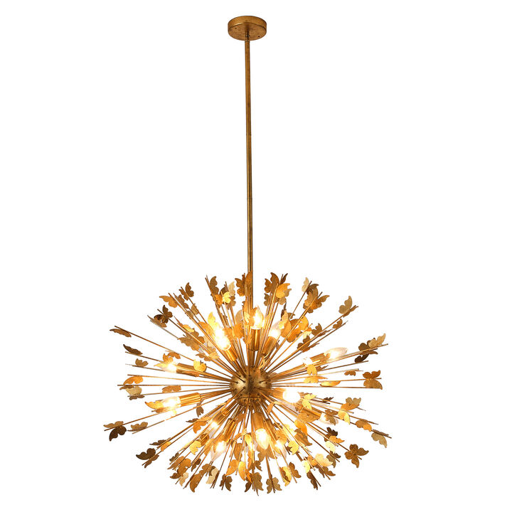 35 in. 14-Light Gold Butterfly Sputnik Sphere Distinctive Iron Chandelier