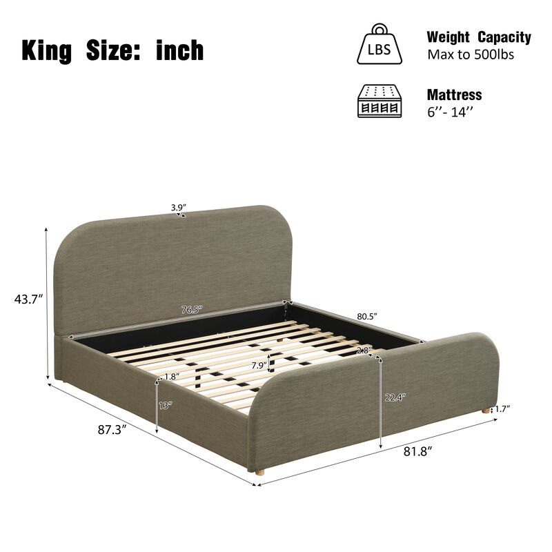 Christopher Knight Home Phineas Modern Linen Upholstered Bed Frame with Curved Headboard image number 2
