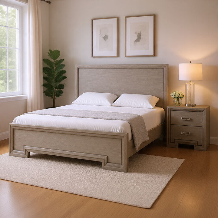 Queen Bedroom Set, White, Nickel Wood, 2 Piece Set with Nightstand