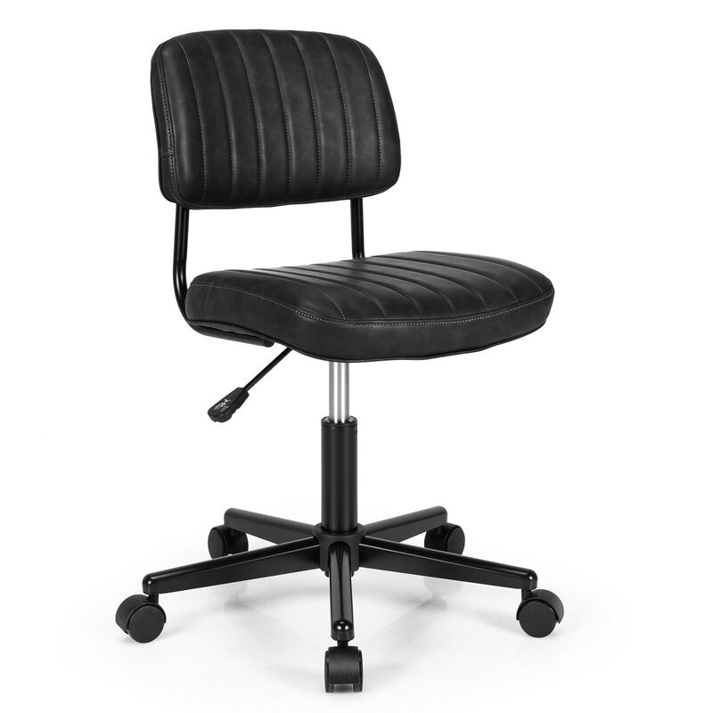 Costway PU Leather Office Chair Adjustable Swivel Task Chair w/ Backrest Black image number 1