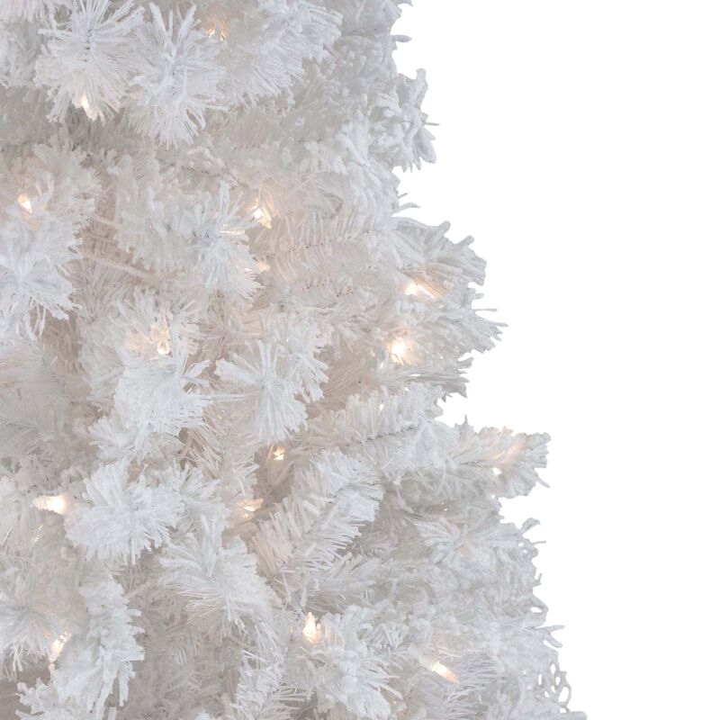 7.5' Pre-Lit Flocked White Spruce Artificial Christmas Tree - Clear Lights