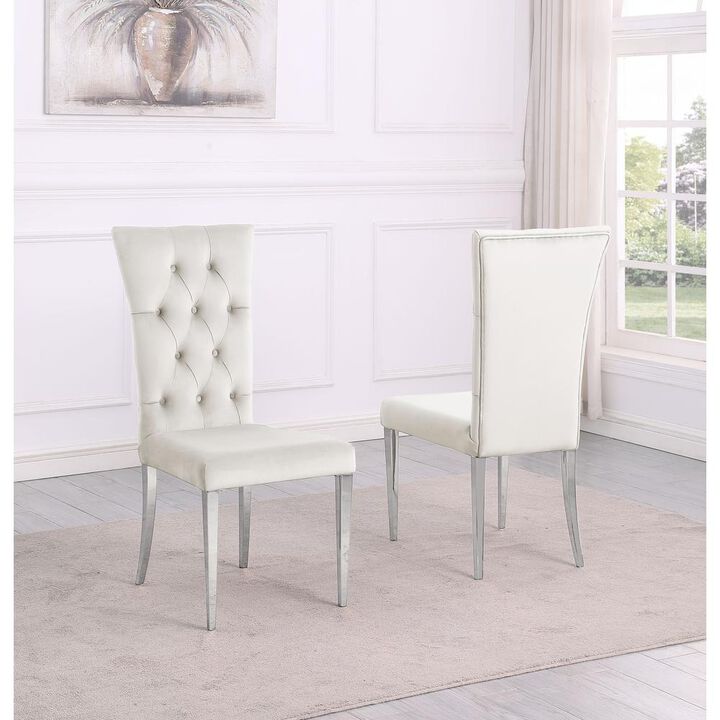 Danis Beige Velvet with Silver Dining Chairs, Set of 2