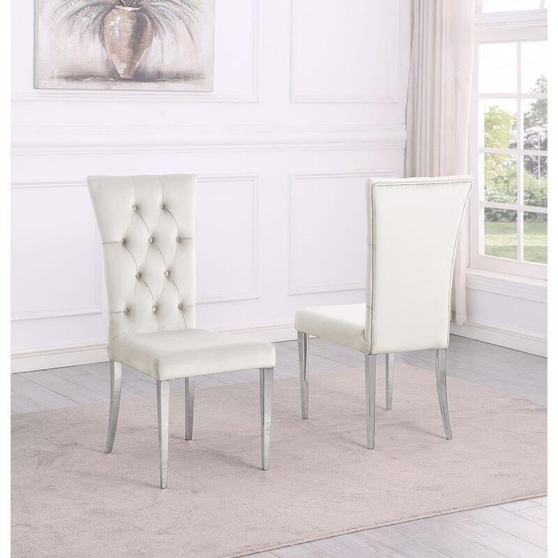 Danis Beige Velvet with Silver Dining Chairs, Set of 2
