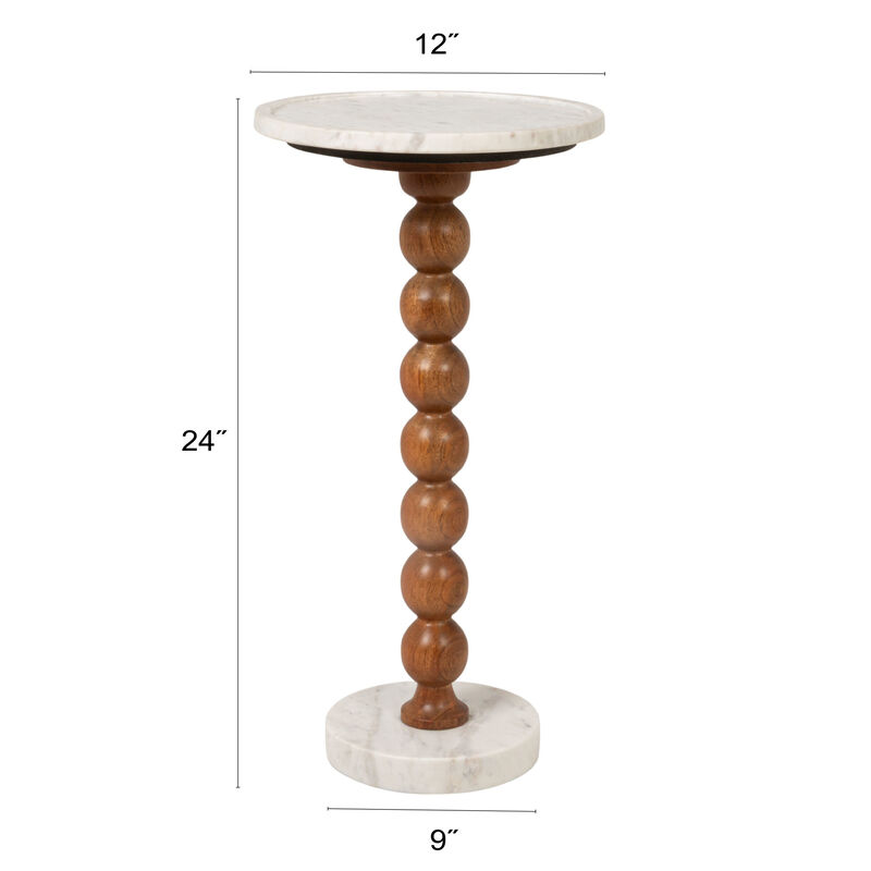 Mango Wood Bead Ball and Marble Drink Table, Honey Walnut and White image number 2