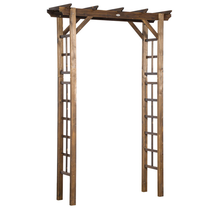 Outsunny 85" Wooden Garden Arbor for Wedding and Ceremony, Outdoor Garden Arch Trellis for Climbing Vines - Carbonized