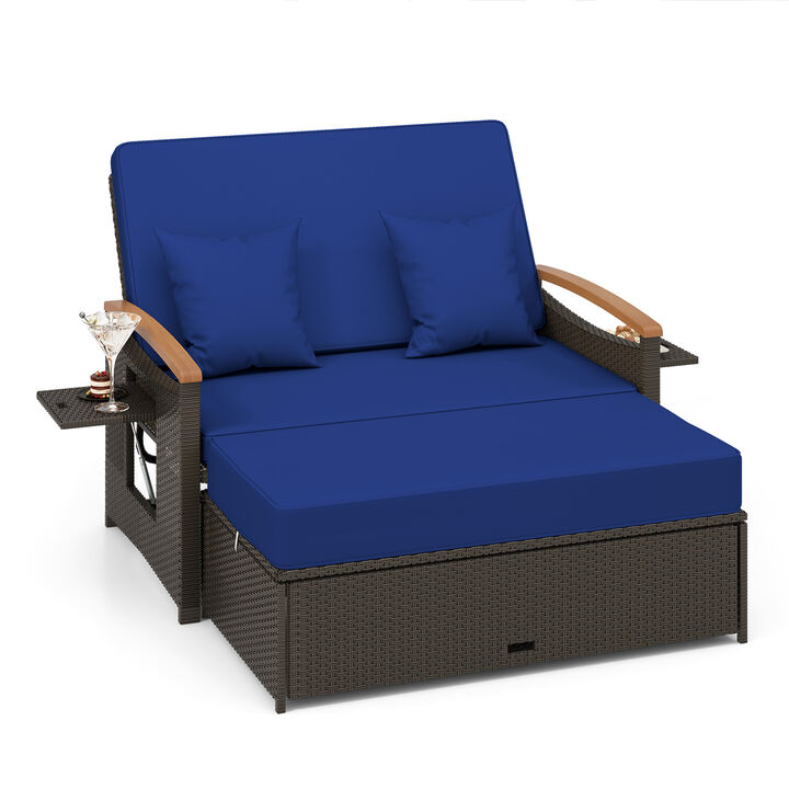 Outdoor Wicker Daybed with Folding Panels and Storage Ottoman