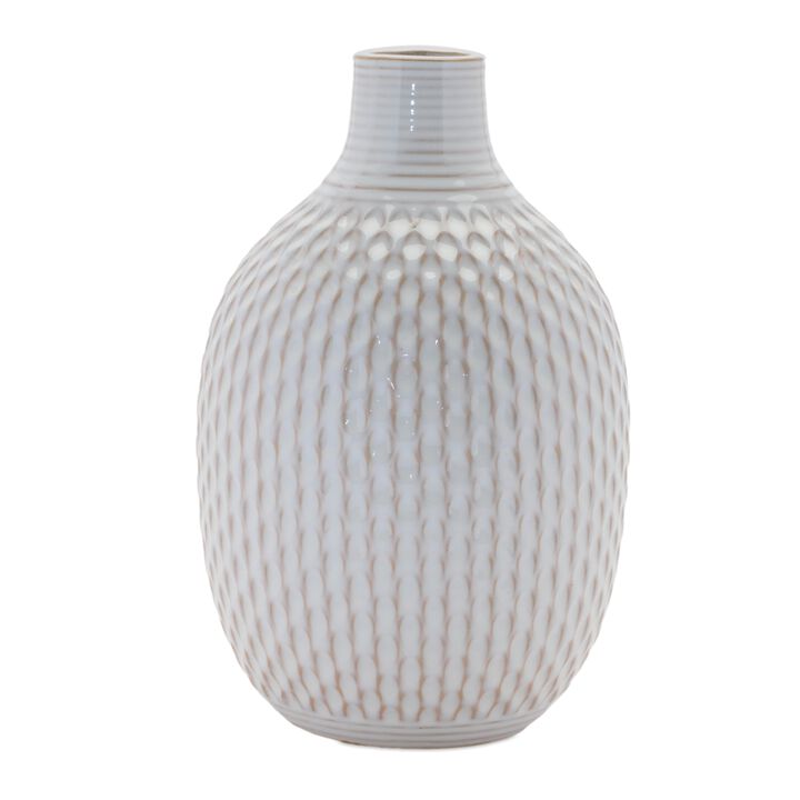 Modern Ceramic Bottle Vases with Notched Detail, Set of 4 for Home Display