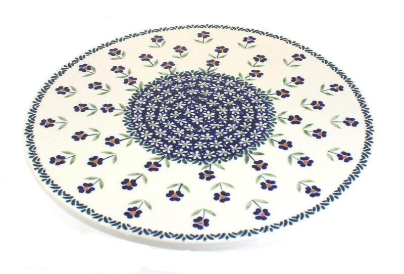 Blue Rose Polish Pottery Red Poppy Round Cutting Board