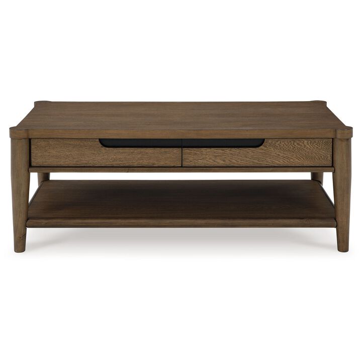 Howie Cocktail Coffee Table, 2 Drawers, 50 Inch Rustic Brown Wood
