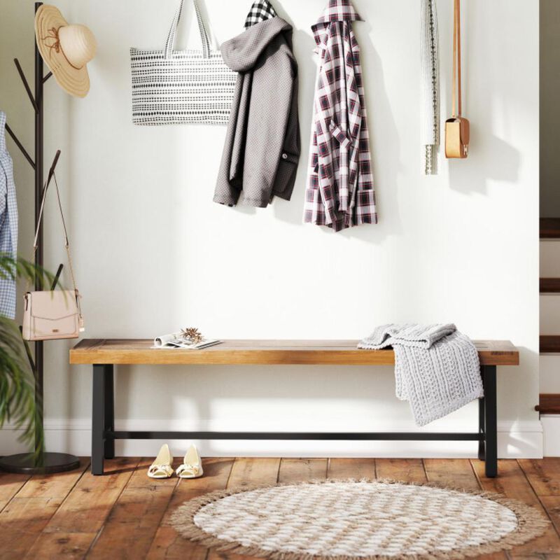 Hivvago 3-Person Acacia Patio Wood Outdoor Backless Bench