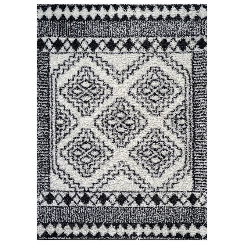 World Rug Gallery Geometric Shag Rug &ndash; Ideal for Living Room, Bedroom, or Entryway &ndash; White &ndash; Medium Pile, Easy to Clean image number 0