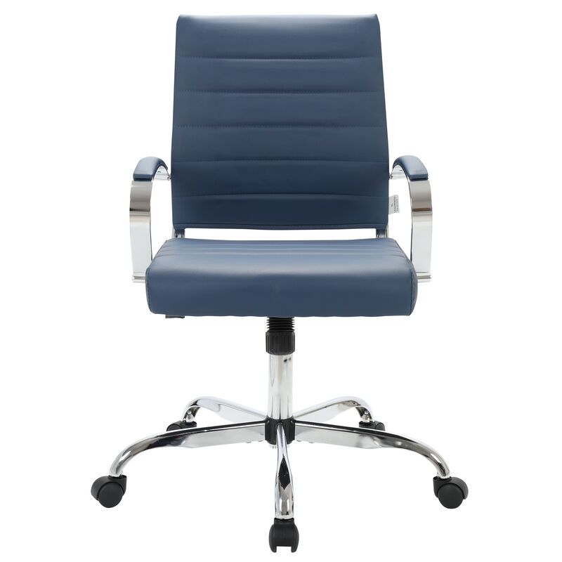 LeisureMod Benmar Mid-Back Office Chair, Leather Upholstery with Swivel, Tilt, and Chrome Base, Modern Desk Seating for Home Office or Conference Room