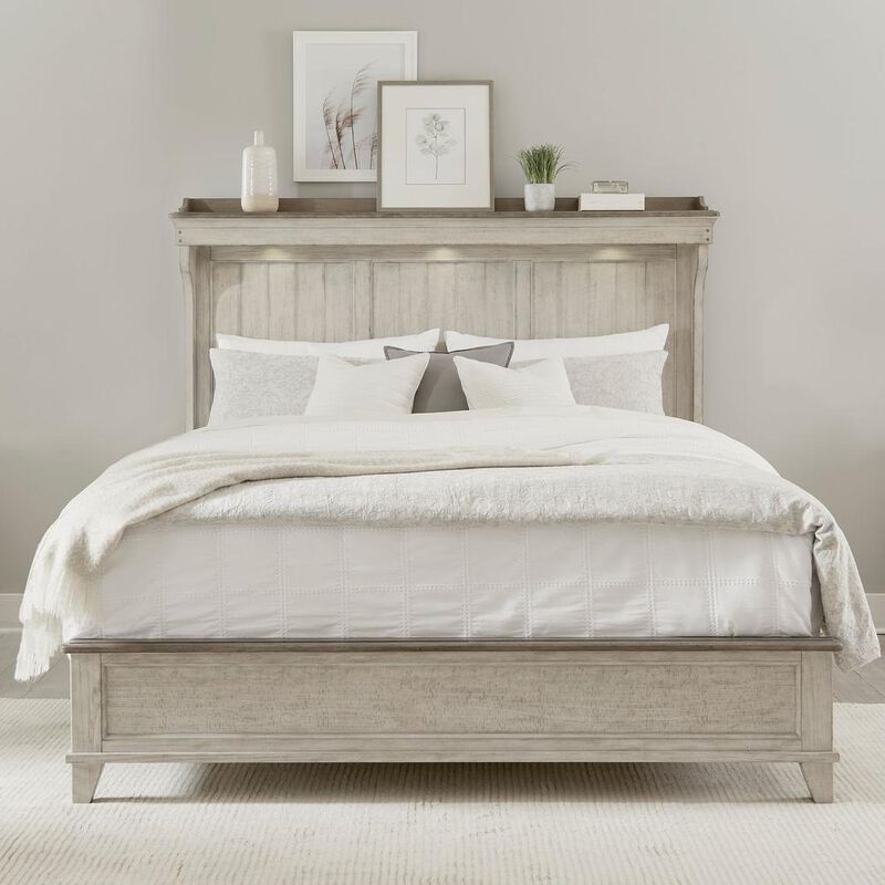Liberty Furniture Ivy Hollow Queen Mantle Bed in Weathered Linen Finish w/ Dusty Taupe Tops image number 5
