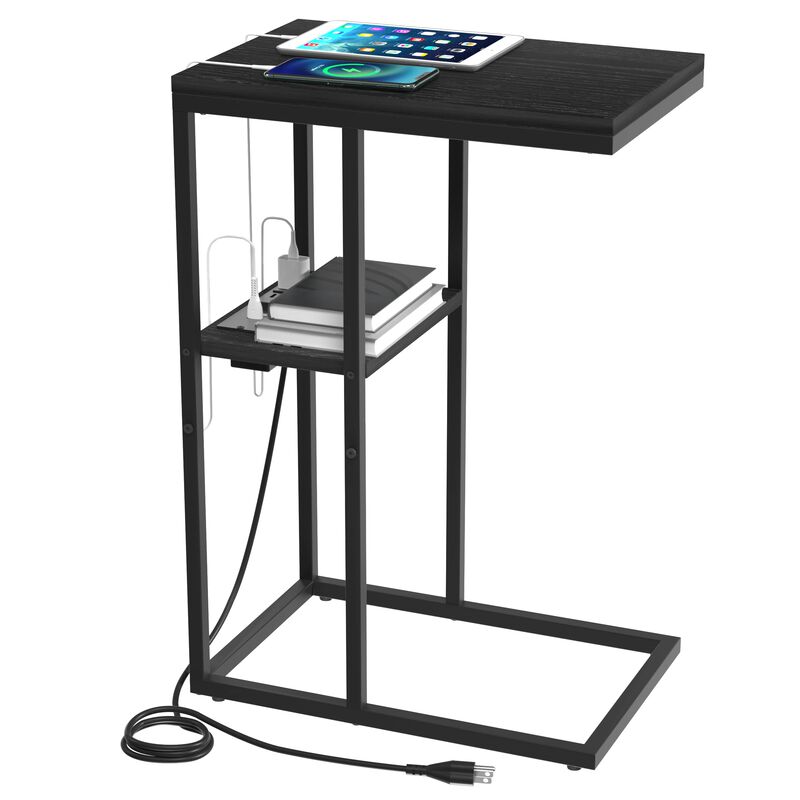 Yoobure C Shaped End Table with Charging Station, Small Side Tables for Living Room, Bedroom, Sofa Table with USB Ports and Outl