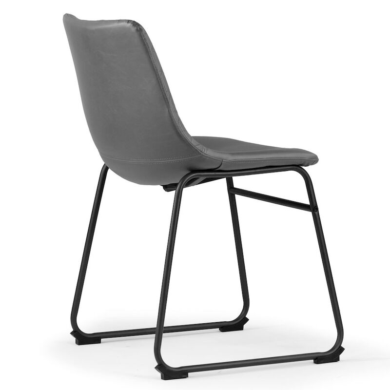 Glamour Home Set of 2 Ave Iron Frame Gray Faux Leather Dining Chair with Stitching