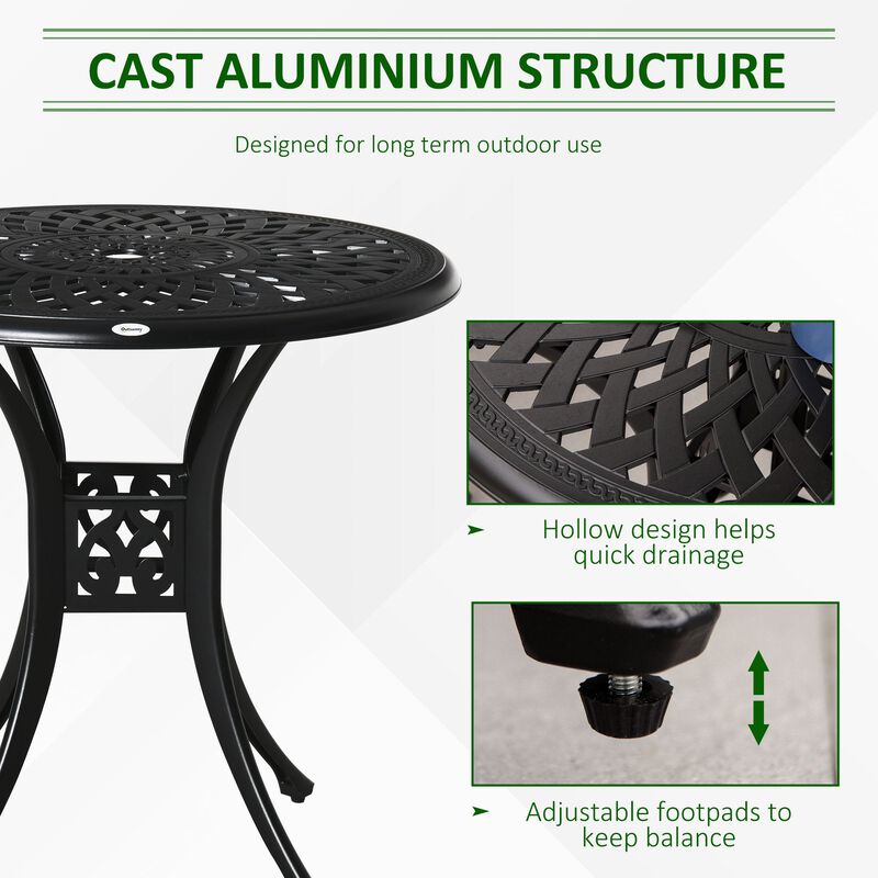 Black Outdoor Dining: 30" Round Cast Aluminum Table with Umbrella Hole