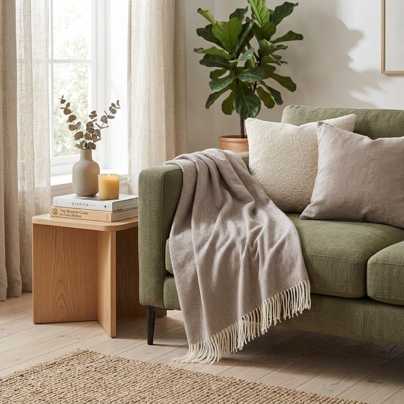 HomeRoots 50" X 60" Taupe Woven Herringbone Plush Throw Blanket image number 1