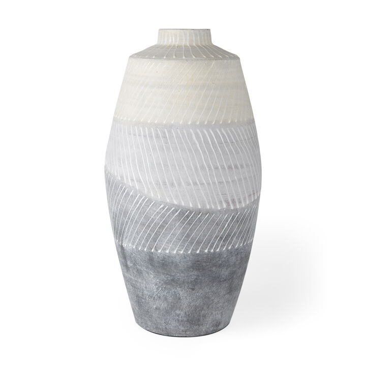 HomeRoots 17" Cream And Gray Geometric Ceramic Table Vase