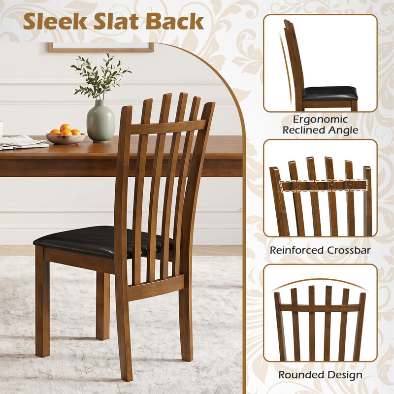 Wooden Dining Chair Set of 4 with Spindle Back and PU Leather Seats for Dining Area-Black image number 3