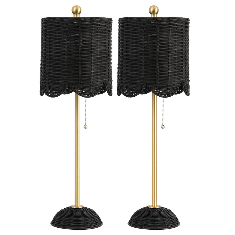 Celerie 27.5" Coastal Bohemian Rattan/Iron Scalloped Buffet LED Table Lamp with Pull Chain