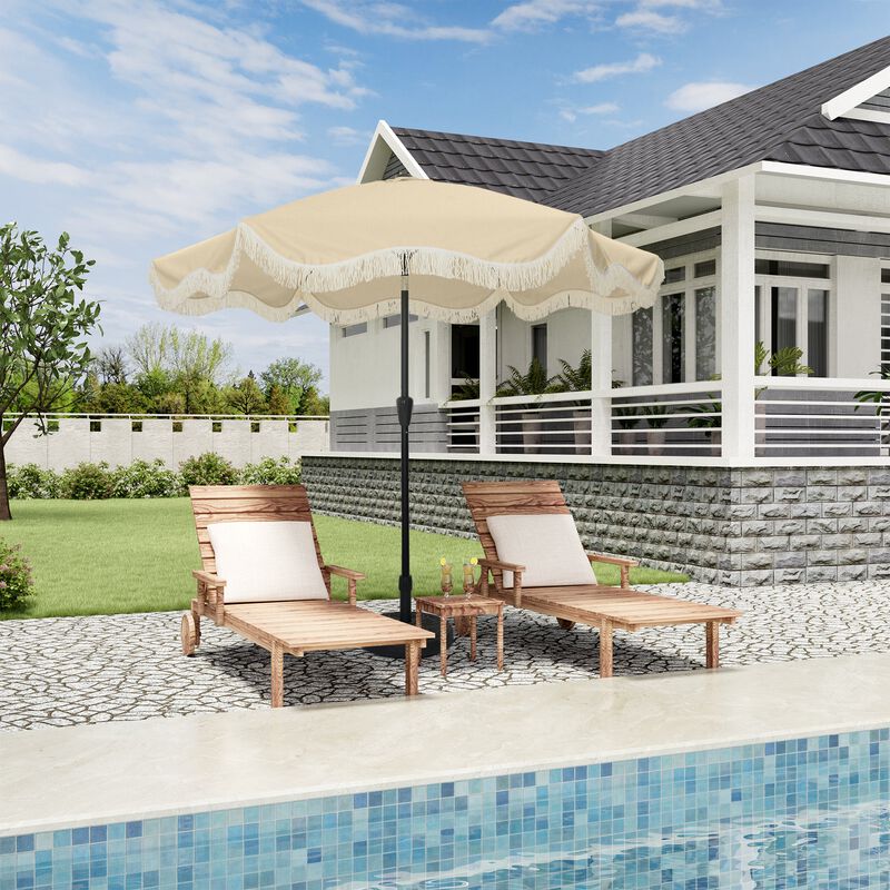 Mondawe 9 ft. Crank Design Tassel Style Fiberglass Rib Outdoor Umbrella with Round Base Included