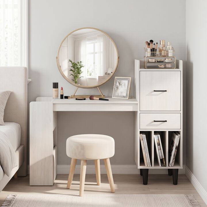 Modern Home Office Desk with Storage Shelves and Drawers for Bedroom Workspace-White