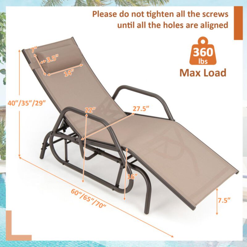 Hivvago Outdoor Chaise Lounge Glider Chair with Armrests and Pillow