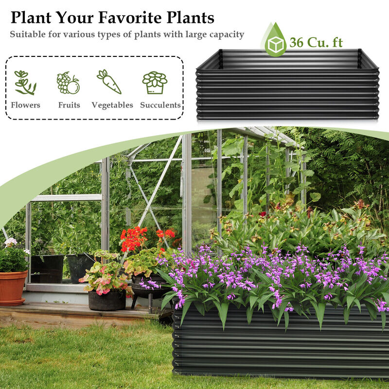 71 Inch Galvanized Metal Raised Garden Bed for Garden Backyard-Dark Grey