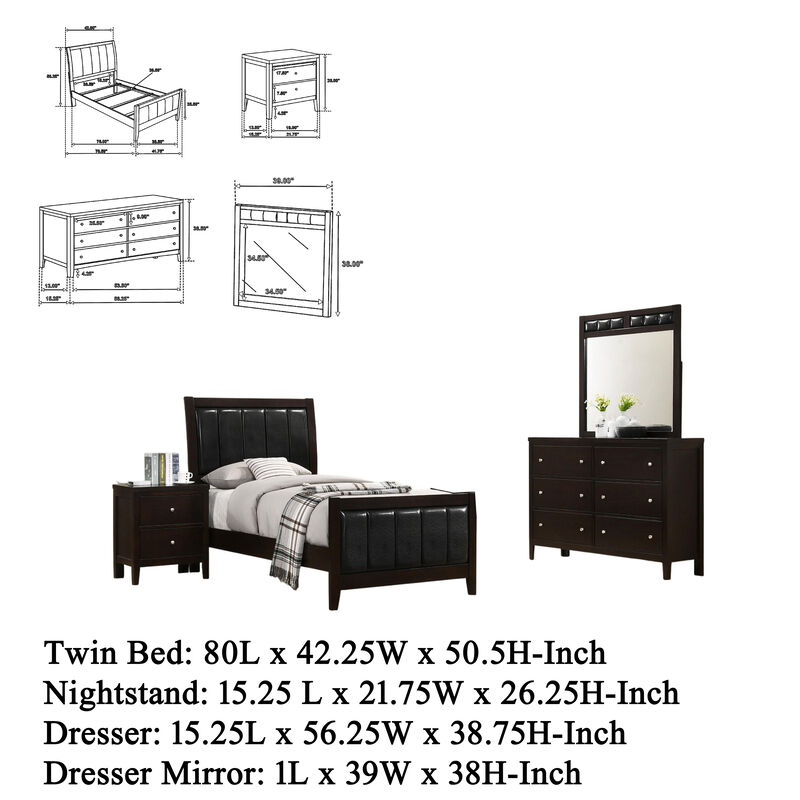 Vida 4pc Twin Size Bedroom Set, Brown Faux Leather Upholstery, Dresser image number 5