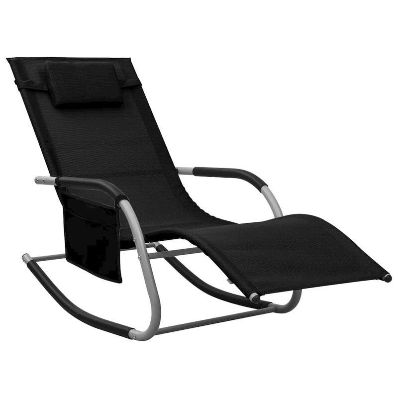 Sun Lounger Black and Grey Textilene, Powder-Coated Steel Standard