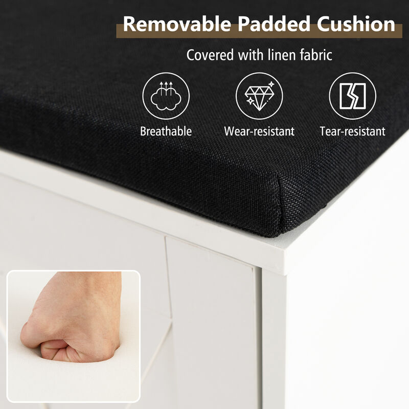 9-cube Shoe Bench with Adjustable Shelves and Removable Padded Cushion