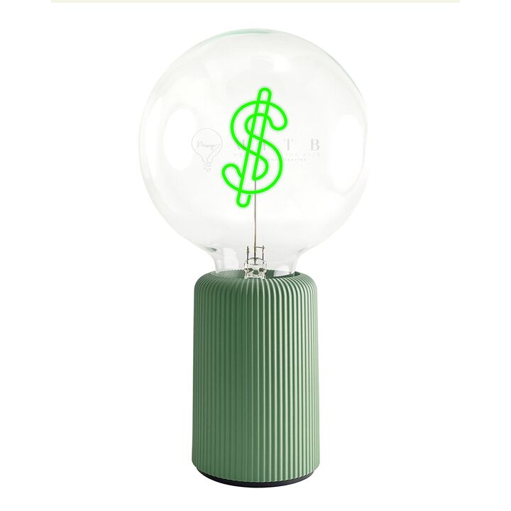 Bulb DOLLAR Green with Base Table Lamp PORTABLE Pop