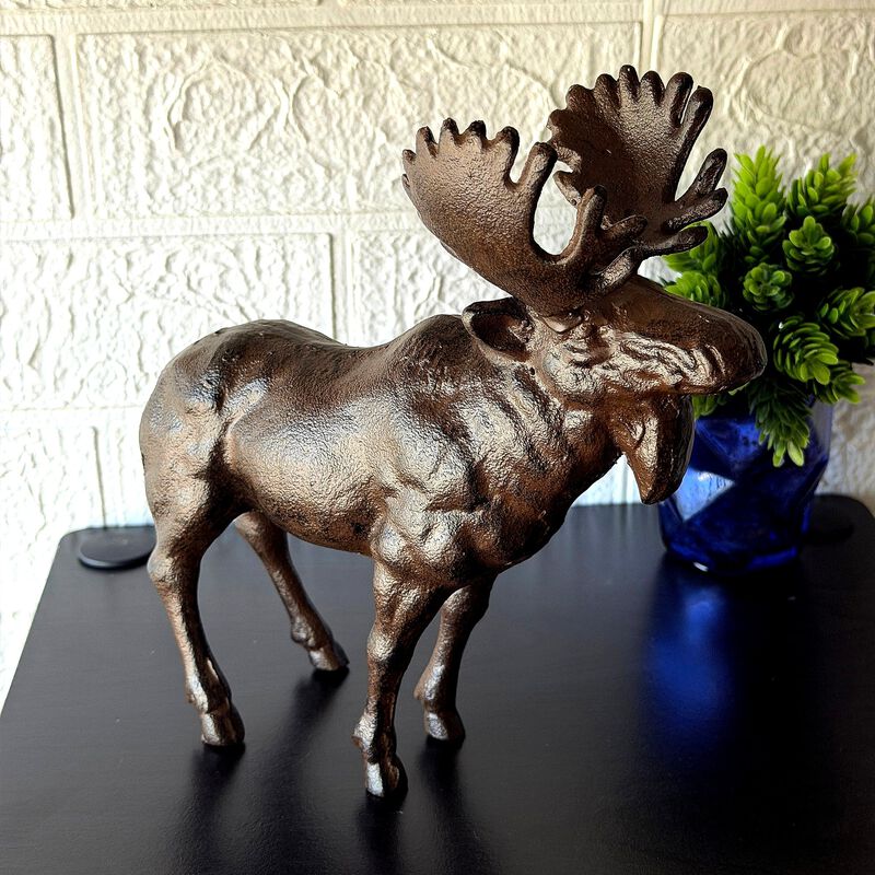 Cast Iron Moose Statue Brown Glossy Wildlife Sculpture 85 Inch Decor image number 5
