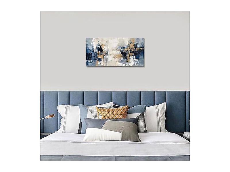 Blue Gold Abstract Canvas Indigo Modern Wall Art Living Room Bedroom Office image number 3