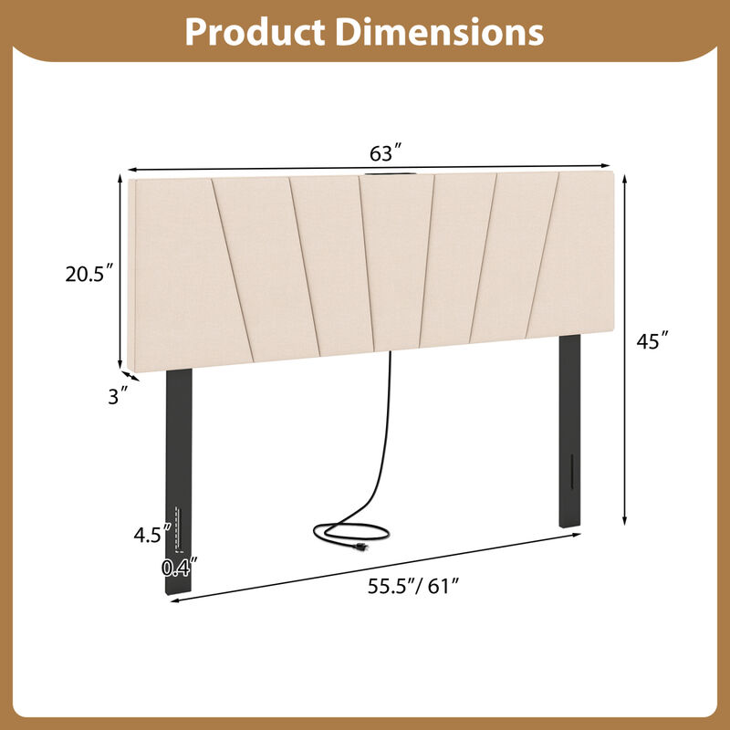 Geometric Headboard for Queen and Full Beds with Upholstered Design image number 2