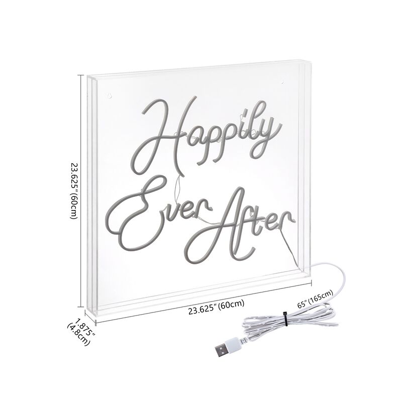 Happily Ever After 23.63" Square Contemporary Glam Acrylic Box USB Operated LED Neon Light, White