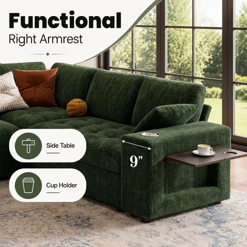 Vipbear 110" Modular Sectional Sleeper Sofa, 8-Seater Chenille U-Shaped Couch with Pull-Out Beds image number 8