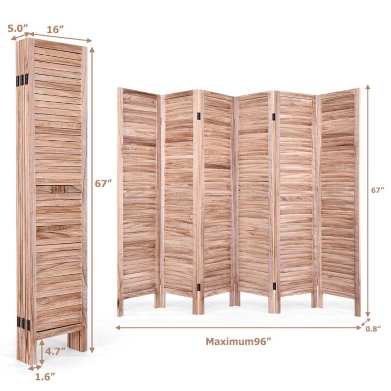 Hivvago 6 Panels Classic Venetian Wooden Slat Room Screen