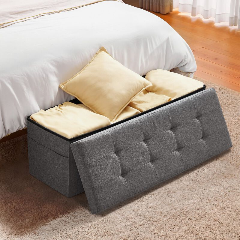 Upholstered Storage Ottoman Bench with Folding Design and Side Bags image number 1