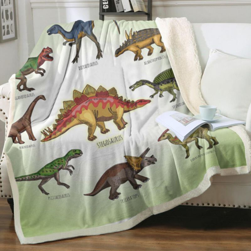 Dinosaur Sherpa Fleece Blanket &ndash; Soft & Warm Throw for All Ages
