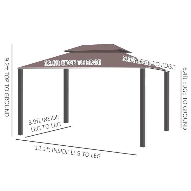 10' x 13' Patio Gazebo, 2-Tier Polyester Roof, Vented Canopy, Mesh, Portable Aluminum Frame for Outdoor, Coffee