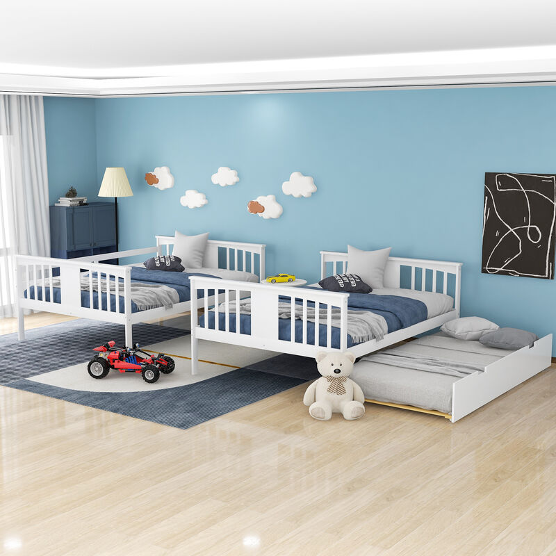 Merax Full over Full Bunk Bed with Twin Size Trundle and Ladder