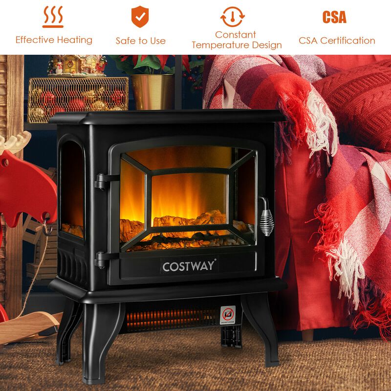 Freestanding Fireplace Heater with Realistic Dancing Flame Effect-Black image number 5