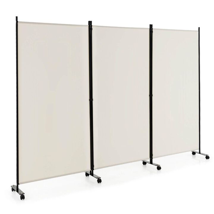 3 Panel Folding Room Divider with Lockable Wheels