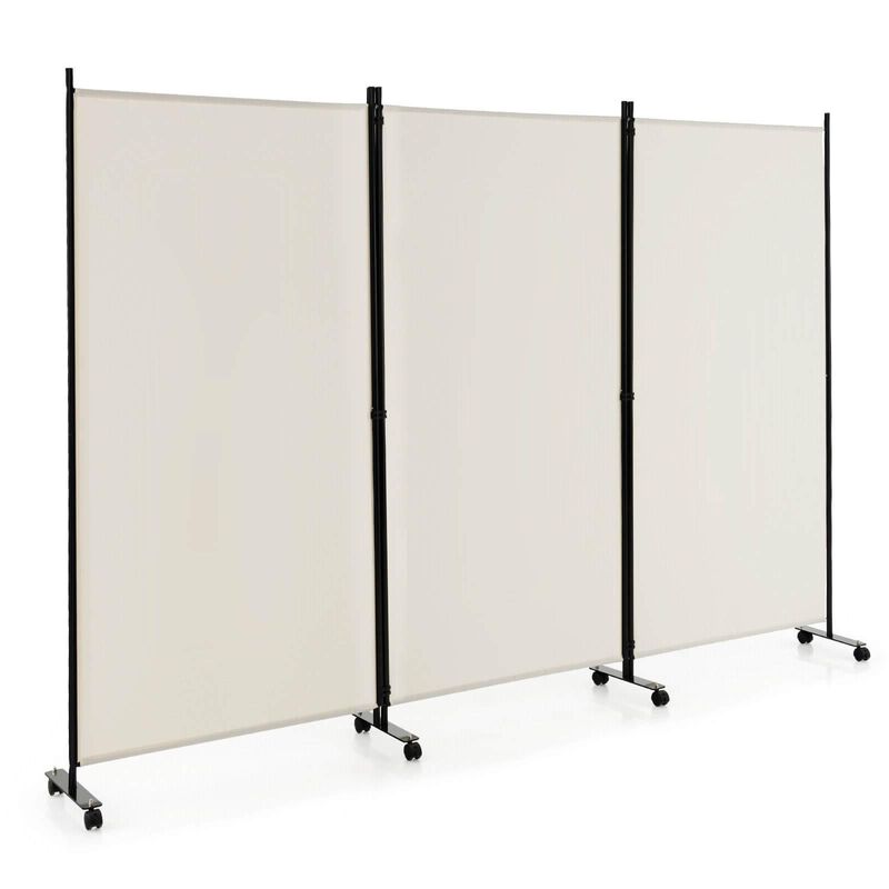 3 Panel Folding Room Divider with Lockable Wheels