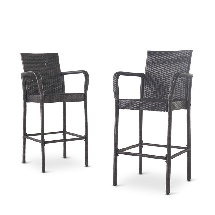 Merax Modern Outdoor Brown Wicker Barstools Set of 2