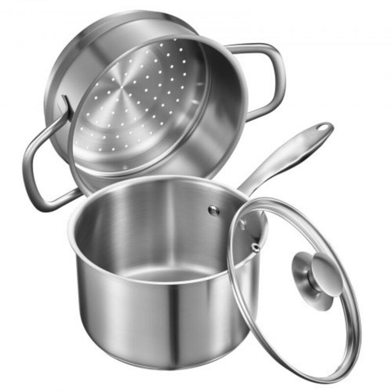 Multipurpose Stainless Steel Sauce Pot with Steamer, Glass Lid & Ergonomic Handle image number 7