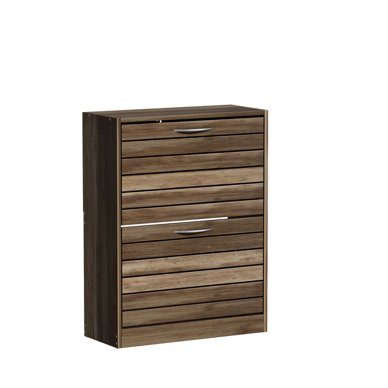 FUFU&GAGA Brown Louvered Shoe Cabinet with 3 Adjustable Shelves and Modern Design (22.4" W x 9.4" D x 29.5" H), Engineered Wood Construction